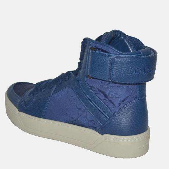 NIB GUCCI GG GUCCISSIMA MENS HITOP NYLON LEATHER SNEAKERS